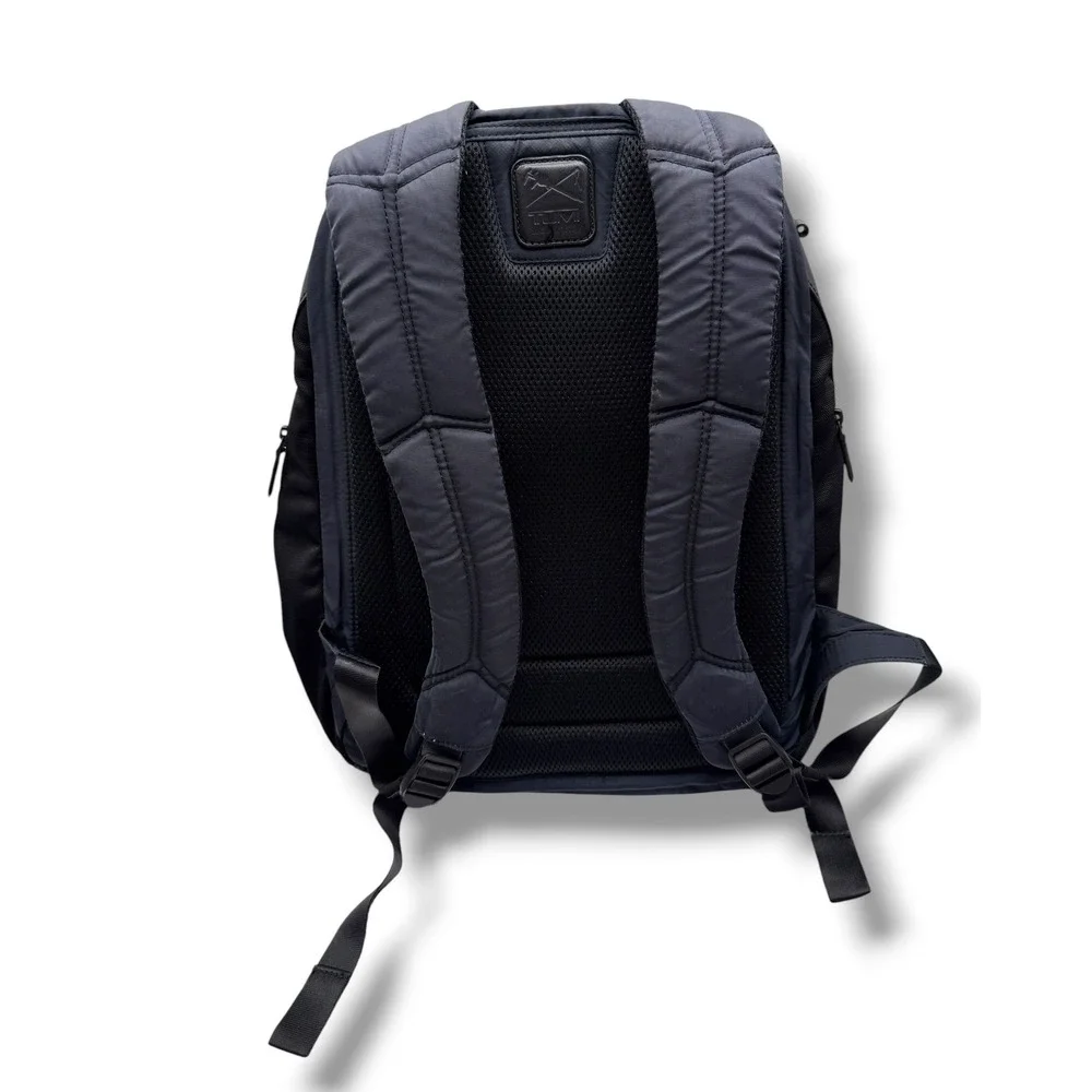 TUMI Harrison Backpack Navy Blue Nylon Black Leather Laptop Travel Business